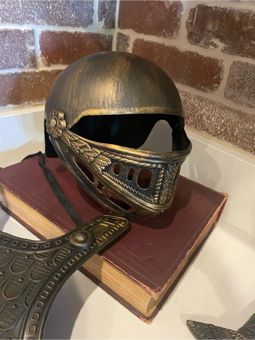 Kids Halloween Bronze Chest Armor with Gold Crest and Matching Helmet